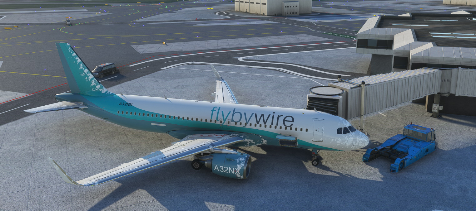 MSFS2020 FBW A320; Arriving at EDDF from MDPC, showing icing after landing.