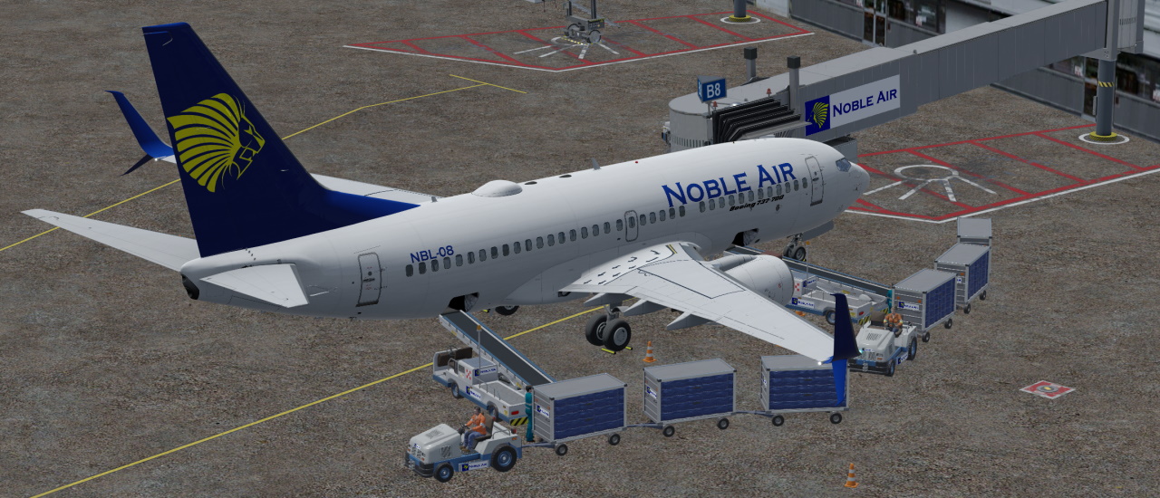 An arriving 737-700 being serviced by KALB Noble ground crew.
