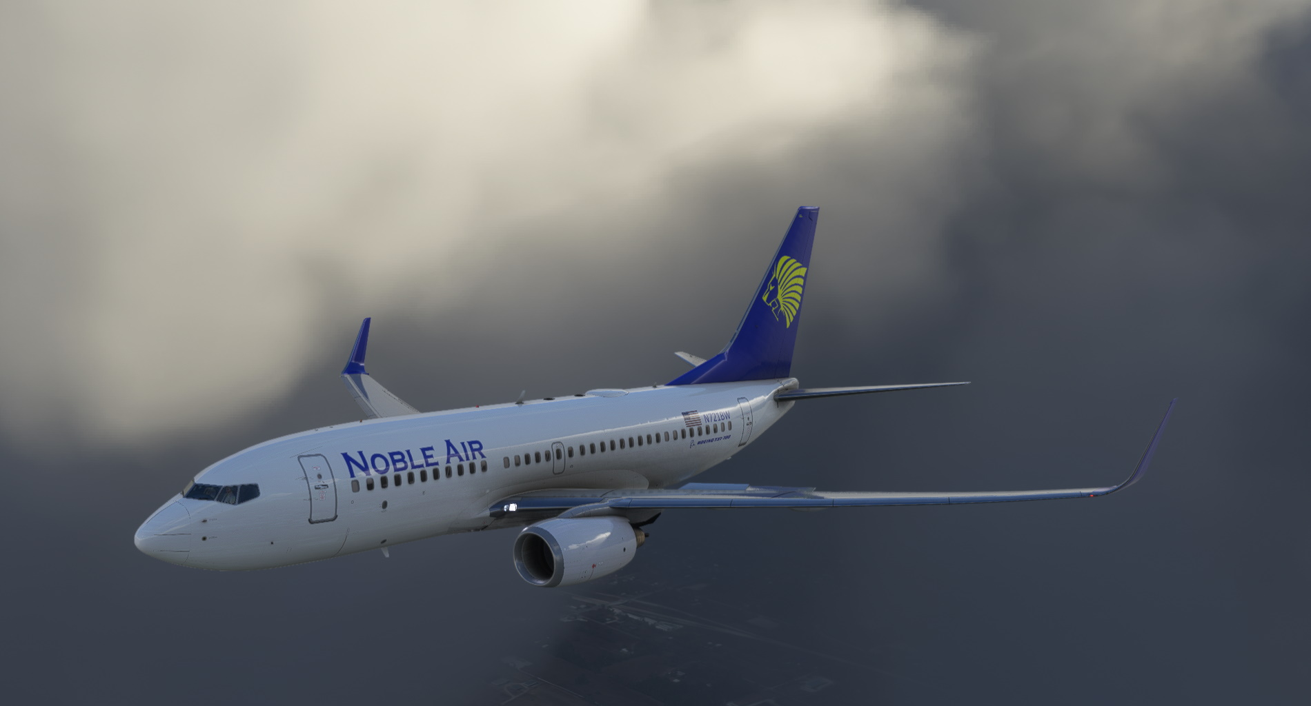 Breaking through the clouds during the SOCKK4 approach into KDFW. (PMDG 737-700/MSFS)